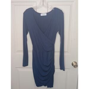 Mossique Women's Faux Wrap Long Sleeve Dress Modal Knit Navy Blue EUC